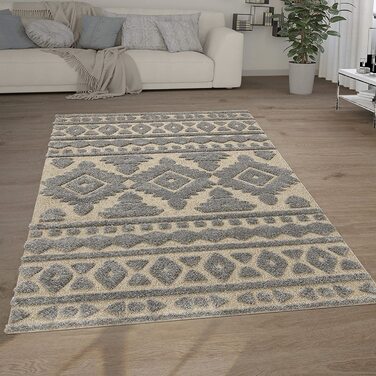 Домашній килим Paco з високим ворсом для вітальні, кошлатий 3D, вінтажний вид в стилі етно-бохо, м'який, розмір колір (120x160 см, сірий 3)