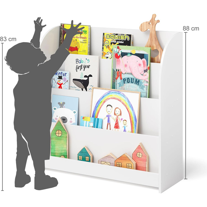 Дитяча книжкова шафа Bellabino Baru, полиця Монтессорі з 4 відділеннями для зберігання, книжкова шафа дитяча кімната біла, розміри (ВхГхШ) 88 х 30 х 80 см