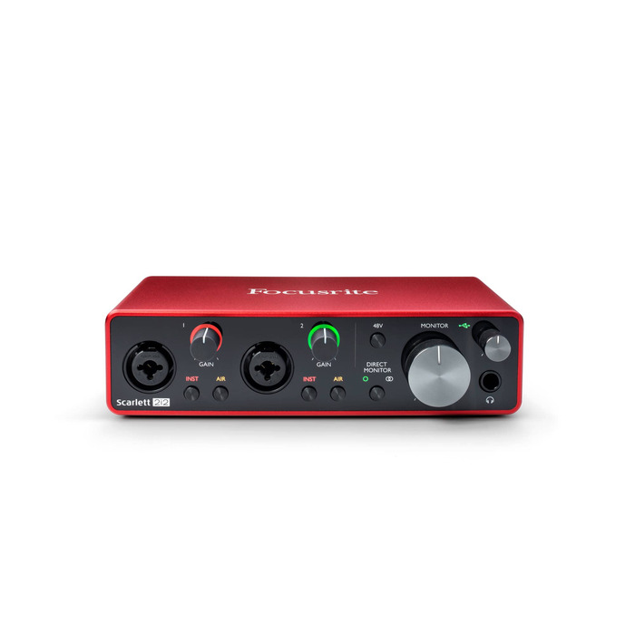 Аудіоінтерфейс Focusrite Scarlett 2i2 3-го покоління з USB: комплект для гітаристів, вокалістів та продюсерів. Студійна якість звуку + ПО