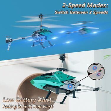 RC Гелікоптер XIKOTEC на радіокеруванні з 2 акумуляторами, LED підсвічуванням, автоматичним злетом/посадкою - іграшка для хлопчиків від 8 років, синій