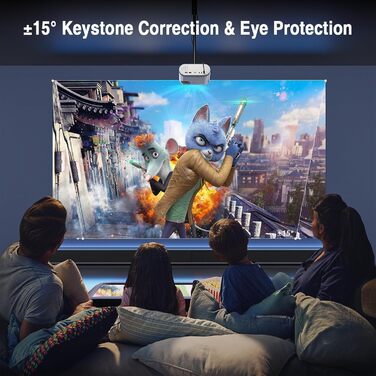 Міні проектор 16000L з штативом, Full HD 1080P, 50% зум, ±15° корекція трапеції, HDMI, USB, AV - сумісний з телефоном