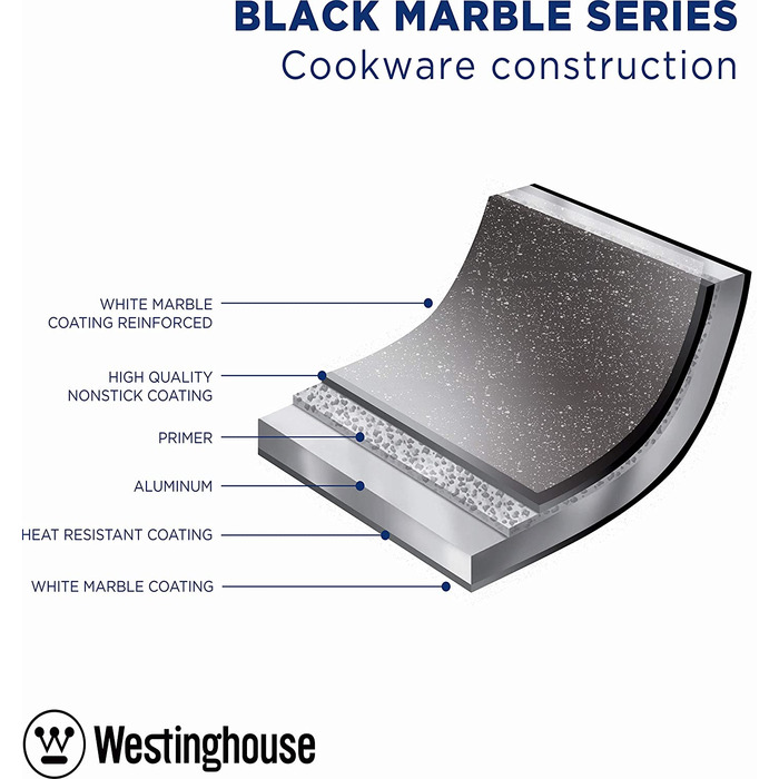 См, 3-шарова Мармурова вок-сковорода Westinghouse Black Marble з антипригарним покриттям, виготовлена з кованого алюмінію, індукційна конструкція, 30
