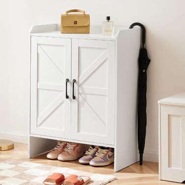 Шафа для взуття 5-ярусна в стилі фермерського дому з 2 дверцятами, самостійна шафа для взуття з регульованою полицею та металевими кутовими прикрасами для передпокою та коридору, біла