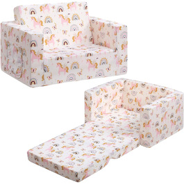 Дитяче розкладне диван-крісло BEJOY 2 в 1, Sherpa, з єдинорогом, бежевий, для дитячої кімнати, подарунок на день народження