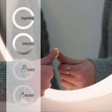 Дзеркало для ванної кімнати Loevschall Atlas з підсвічуванням, кругле, 60 см, без рами, сенсорне керування, LED-підсвічування, регульована яскравість, 60x60 см