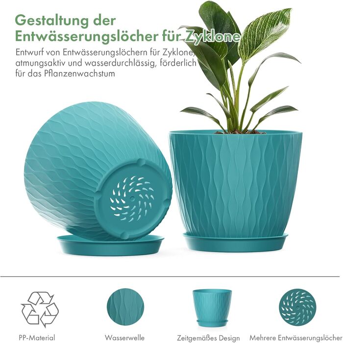 Набір горщиків для квітів з системою поливу (5 шт.), 17.8 см, з підставкою, для дому та балкону (кольорові)