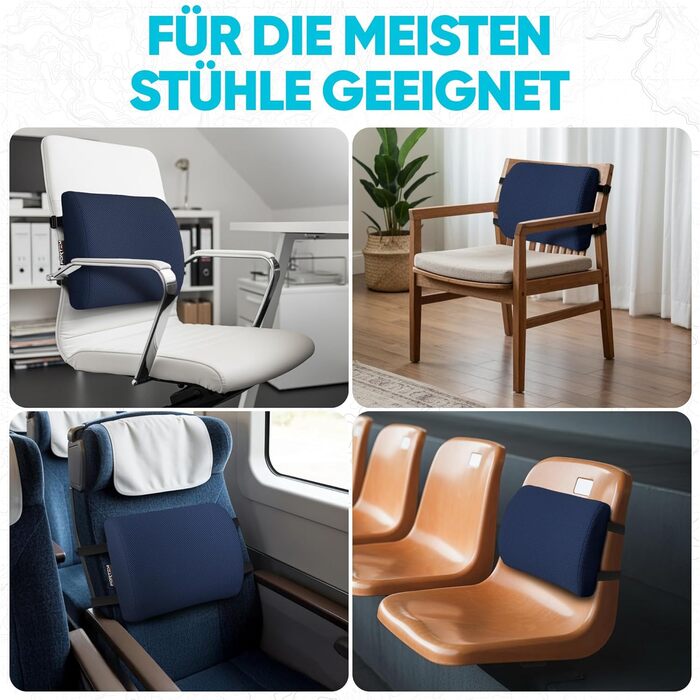 Подушка під поперек FORTEM з ефектом пам'яті для авто, ігрового та офісного стільця, ортопедична підтримка спини з дихаючою знімною обкладинкою (Синій сітчастий матеріал)