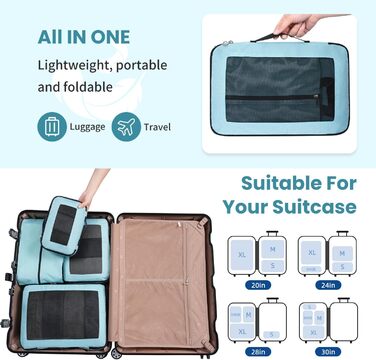 Набір компресійних органайзерів для подорожей з сіткою, розширювані пакувальні куби для одягу в валізу, 4 шт. (М'ятний)