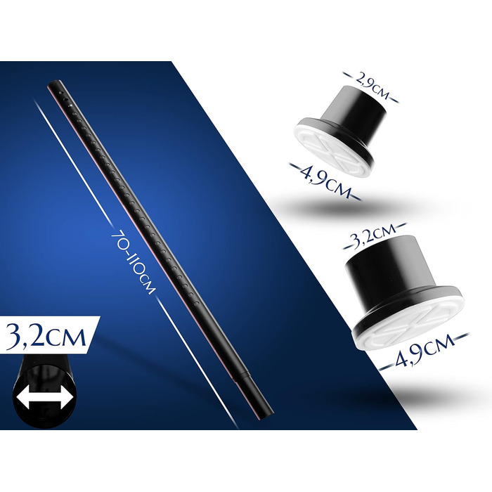 Штанга для душу без свердління 160-210 см, Ø 32 мм, з кріпленнями - для завіс у ванну, міжкімнатні перегородки та кухня