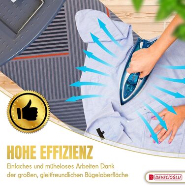Прасувальна дошка Devecioğlu 50-80см з чохлом 36x114см, для парогенераторів, складна | Прасувальна дошка, підходить як стіл для прасування