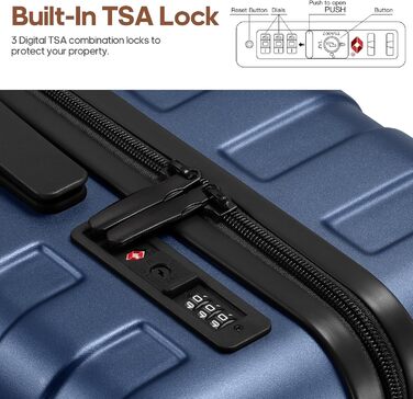 Набір валіз Roadcheer: Тріо валіз на колесах з полікарбонату з TSA-замком + рюкзак, 3 косметички та сумочка для взуття (Блакитний)