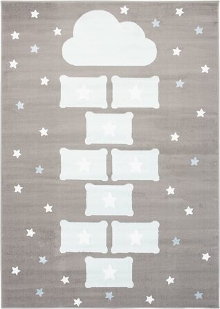 Дитячий килим TAPISO, дитячий килим з коротким ворсом, сірий, білий, рожевий, синій, сіро-коричневий, з квітами, місячний кролик, сучасна дитяча кімната (120 x 170 см, сіро-білий)