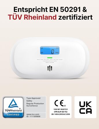 X-Sense Детектор чадного газу з цифровим дисплеєм, сертифікат TÜV Rheinland, з базовою станцією SBS50, керування через додаток, XC0C-MR11, 1 шт.
