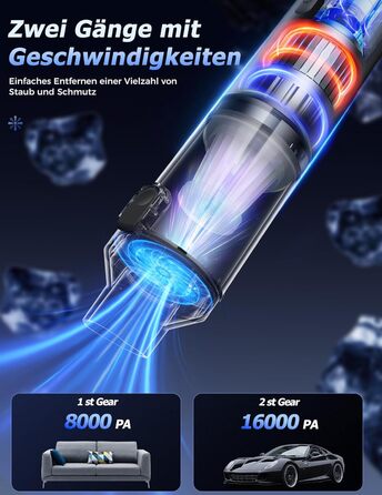 Акумуляторний ручний пилосос 4-в-1 для авто, дому та офісу, 16000Па, USB-C зарядка, бездротовий міні-пилосос для салону автомобіля, диванів, клавіатур та домашніх тварин