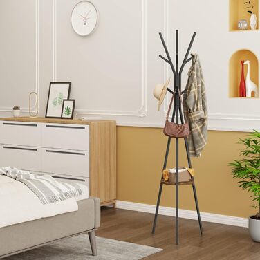 Вільна стійка для одягу WOLTU у вигляді дерева з полицею, 9 гачків, для одягу, шапок, сумок, біла, металева (чорна)