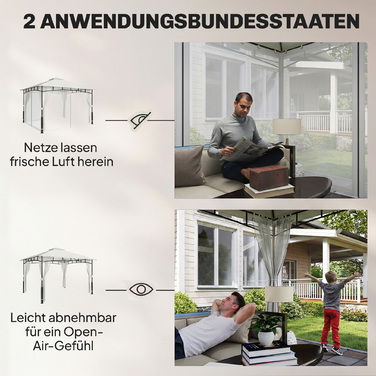 Павільйон садовий, 3x3,6 м, водовідштовхувальний, стабільний, з москітною сіткою та подвійним дахом, для саду, тераси, чорного кольору