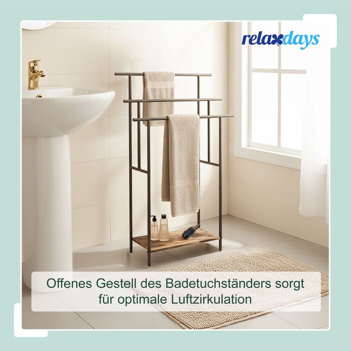 Підставка для рушників індустріального стилю з полицею Relaxdays