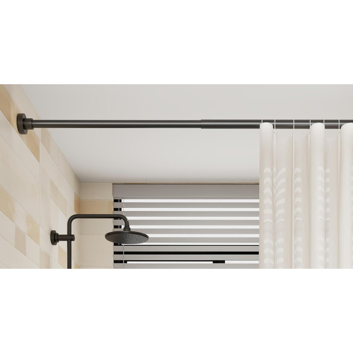 Штанга для душу без свердління, 85-270 см, чорна, Ø32 мм – для ванної, балкону, шафи