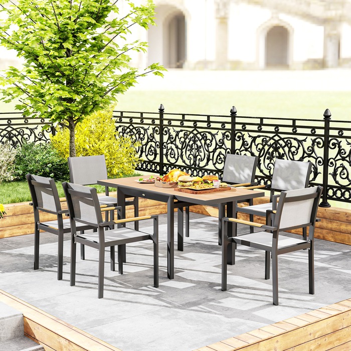 Розсувний алюміній Outsunny Garden Table 80/160x80 см Атмосферостійкий балконний стіл Нековзний фуршетний стіл Кемпінговий стіл на 6 осіб Стіл для патіо Відкритий обідній стіл для саду, патіо Балкон з натурального дерева