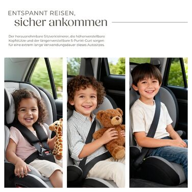 Автокрісло Tectake з 5-точковим ременем, i-Size, бічний захист, бустер для дітей 76-150 см (до 36 кг), світло-сірий/чорний