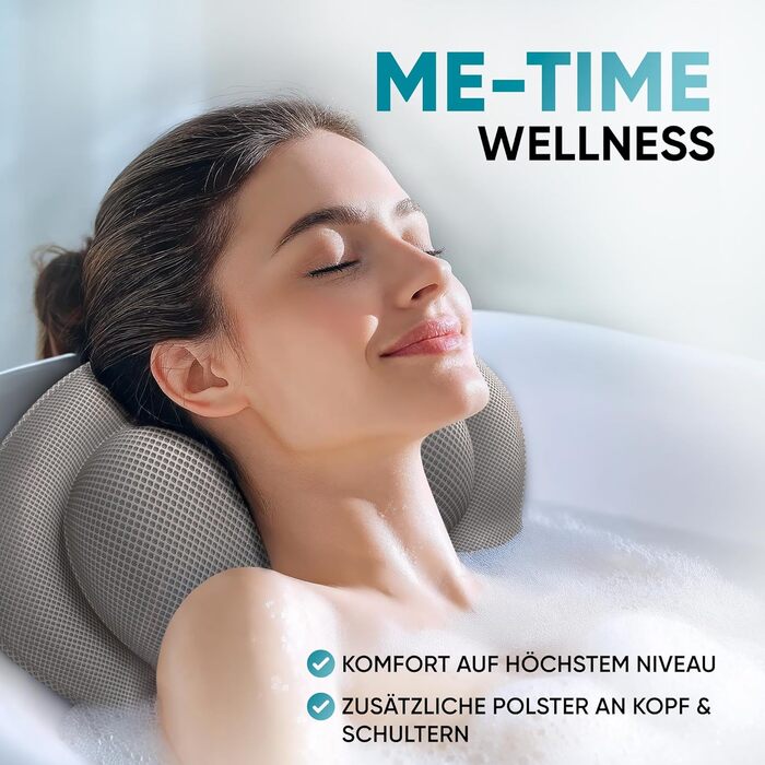 Подушка для ванни XXL преміум-якість сірого кольору | Додаткові подушки для шиї та плечей | Швидковисихаюча, пральна подушка для ванни з 4 великими присосками | Подушка для ванни XX-Large сіра