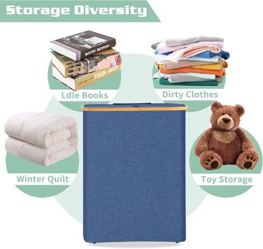 Кошик для білизни BRIAN & DANY з 3 відділеннями та кришкою, 145л, чорний/синій