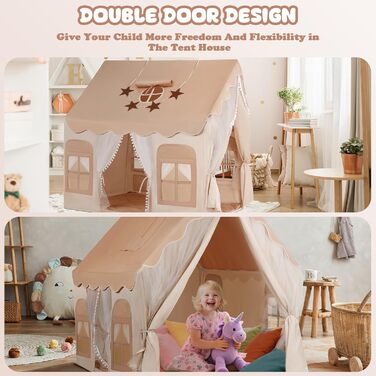 Дитяче намет-ігровий будиночок Snookids Kinderzelt Indoor з килимком, ліхтариками, прикрасами-веселкою та прапорцем-зіркою для хлопчиків та дівчаток