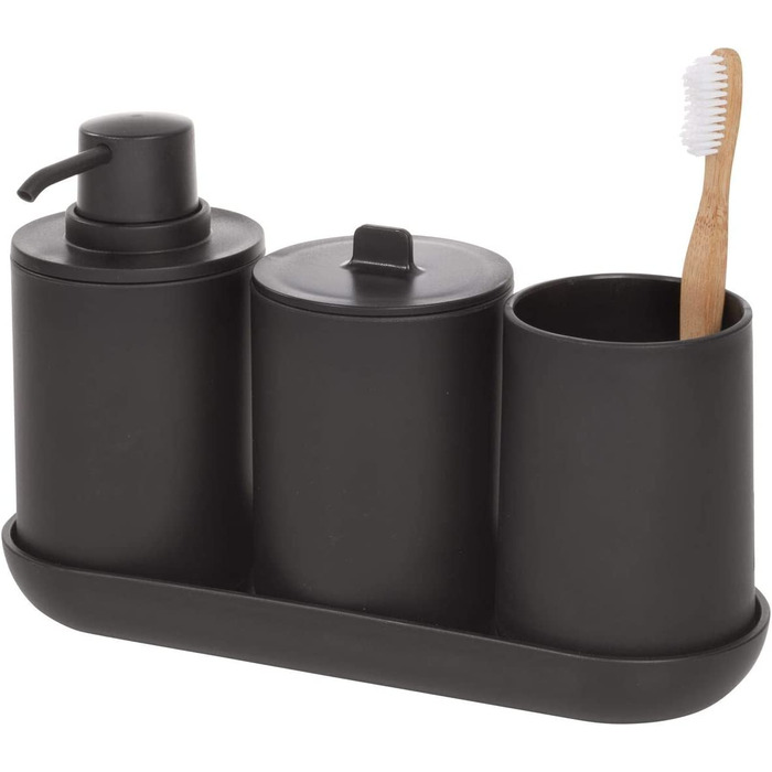 Набір аксесуарів для ванної кімнати iDesign Badezimmer Set, чорний: мильниця, тримач для зубних щіток, диспенсер для ватних дисків, піднос.