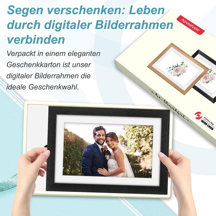 Цифровий рамка для фотографій з дерева, Wi-Fi, 32GB, 10.1 дюйма, IPS сенсорний екран, Frameo APP, подарунок, дуб (чорний дуб)