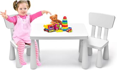 Дитячий стіл LIFEZEAL з 2 стільцями: комплект меблів для дітей з пластику з підлокітниками та закругленими краями (білий)