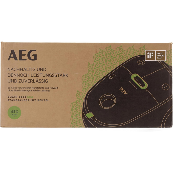 Пилосос AEG CLEAN 6000 AB61C1OKO ECO / високе всмоктування / додаткові насадки / XL колеса / телескопічна трубка з нержавіючої сталі / 65 переробленого матеріалу / кабель 12 м / 750 Вт / аксесуари / сірий перероблений чорний матовий