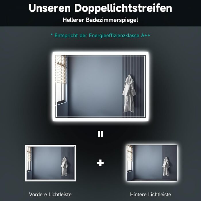 Дзеркало для ванної кімнати SONNI LED з підсвічуванням 80x60 см, прямокутне, біле