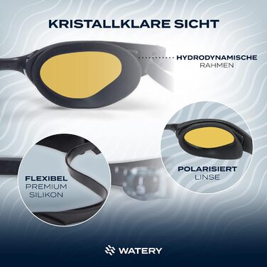 Водянисті окуляри для плавання з обробкою проти запотівання - Тренування, змагання (дзеркальні, захист від ультрафіолету) - Не залишає слідів навколо очей - Окуляри для плавання для дорослих, підлітків (золото)