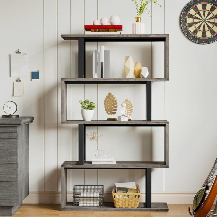 Стильна полиця-стелаж YITAHOME 5-ярусна сірого кольору, 30x80x145 см – для вітальні, спальні, офісу