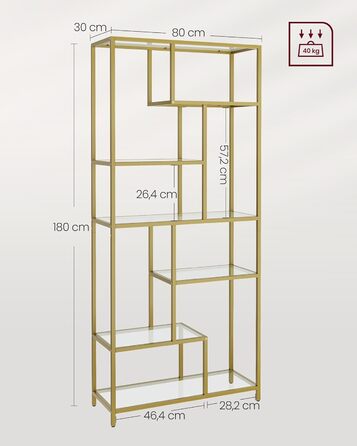 Книжкова шафа VASAGLE, 6 полиць, 30x80x180 см, дерево-стружкова плита, чорнило чорне-вінтажне коричневе, LLS119B01