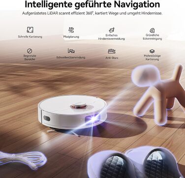 Робот-пилосос JONR T5 Pro з функцією миття, 8150Pa потужність всмоктування, сушка гарячим повітрям, антизаплутана бокова щітка, уникнення перешкод, LiDAR-навігація, док-станція All-in-One