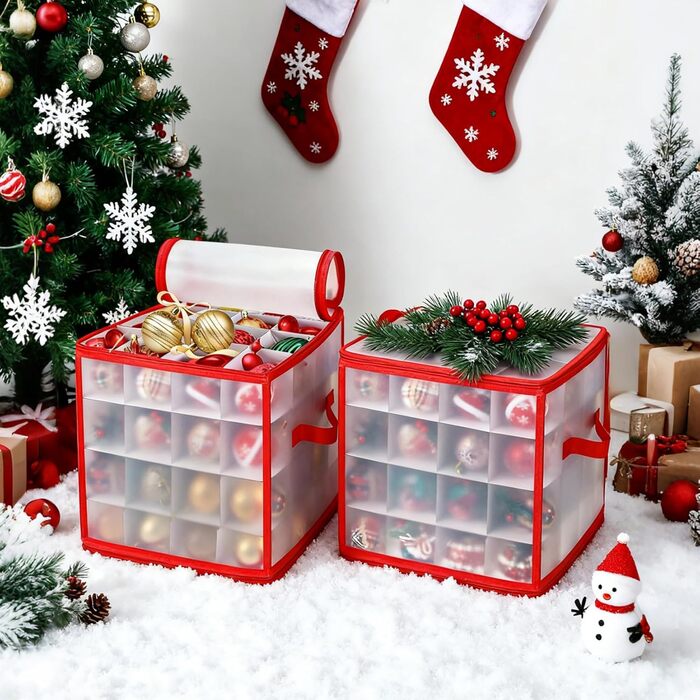 Коробка для прикрас на ялинку, 2 шт., червона. Зручна для зберігання до 128 кульок.