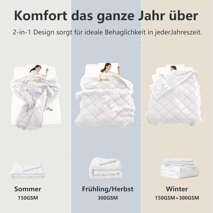 Комплект постільної білизни WAVVE: ковдра 135x200 для всіх сезонів (2 шт.) - ковдра 135x200, літня ковдра 135x200, зимова ковдра 135x200, стегане покривало 135x200, білий