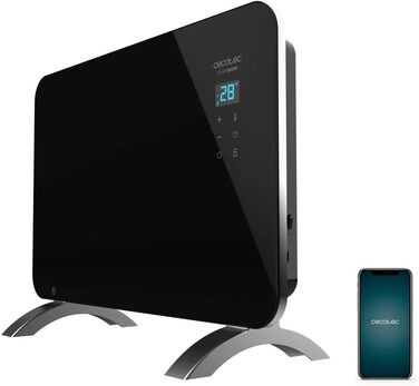 Конвектор Cecotec Ready Warm 6750 Crystal Connection з скляною панеллю. 2000 Вт, WiFi, термостат, таймер, підставка, для ванної кімнати (IP24), тихий, білий (чорний, 1000 Вт)