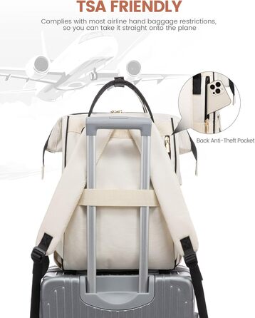 Сумка-рюкзак LOVEVOOK для жінок, для ноутбука, подорожей, роботи, школи, університету. Містка, водонепроникна, елегантна, бежева (15,6 дюймів)