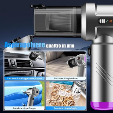 Акумуляторний ручний пилосмок 4 в 1, бездротовий портативний пилосос для авто та дому, 25000Па, з автоматичним очищенням та потужним всмоктуванням для шерсті тварин, сріблястий