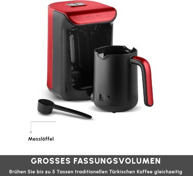 Кавомашина KARACA Hatır для приготування турецької кави з функцією обсмажування, 535W, 5 чашок, автоматичне нагрівання, чорно-червоний колір