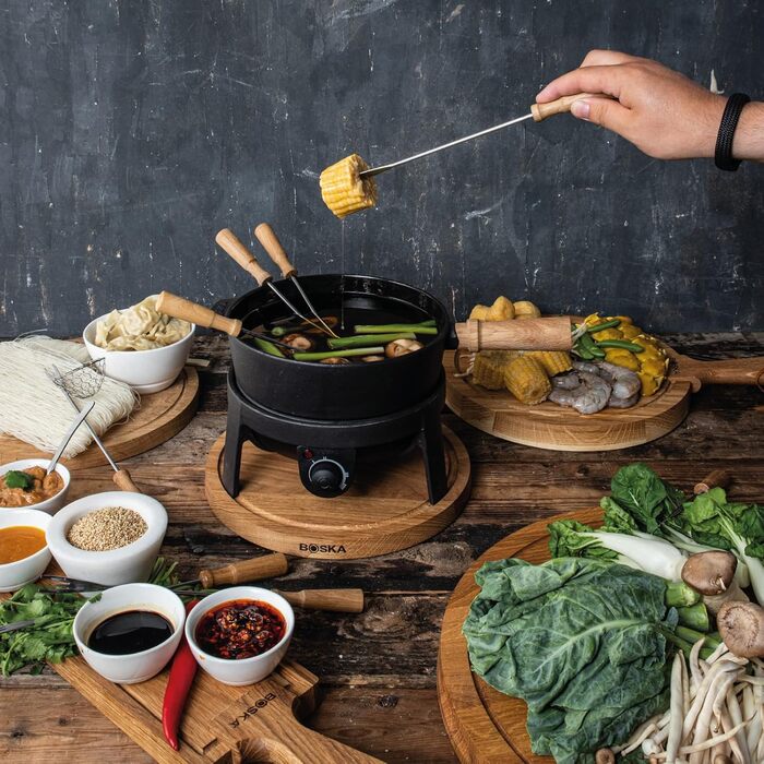 Електричний Фондю-сет Boska 2.3L з регулюванням температури - для сиру, шоколаду, гарячого супу та м'яса (з нержавіючої сталі та чавуну)