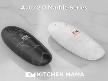Електричний відкривач консерв Kitchen Mama 2.0: автоматичний, бездротовий, з гладкою кромкою, для безпечного відкривання, працює від батарейок (мармуровий чорний)