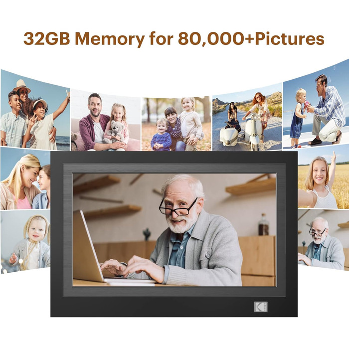 Цифровий фоторамка Kodak 10.1 дюйма з IPS-екраном, підтримкою USB/SD, відтворення фото/музики/відео, календарем та будильником, з пультом дистанційного керування (Чорний)