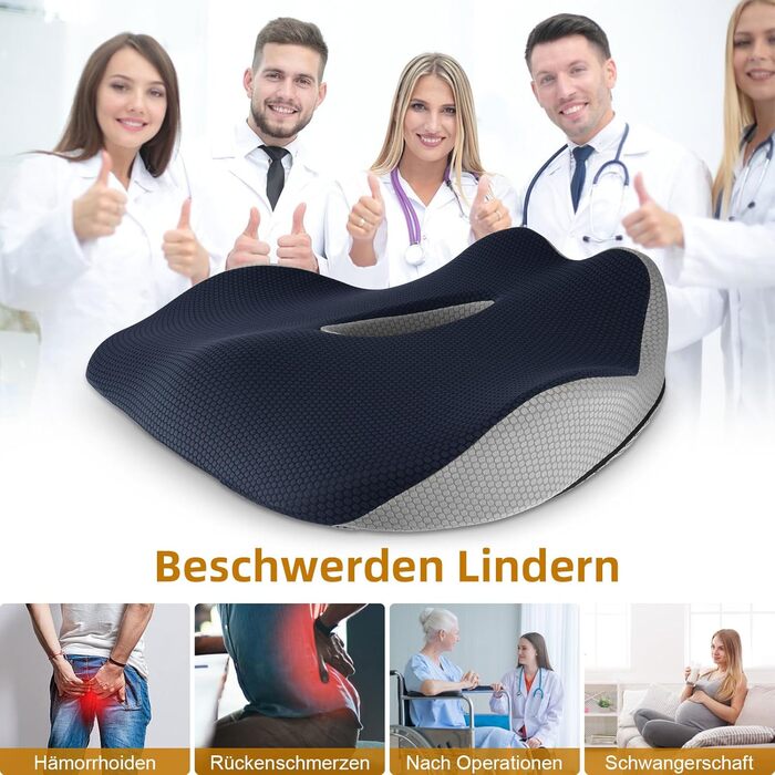 Подушка для сидіння Fwiull з Memory Foam: ергономічна, для авто, софи, офісу (темно-синій)