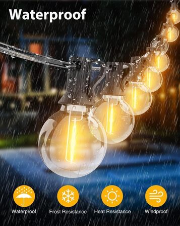 LED гірлянда для вулиці 23м - 75 футів, з таймером та регулюванням яскравості. 30+3 лампочки G40, тепле біле світло, ретро стиль, вологостійка гірлянда для тераси, вечірки, саду, патіо.