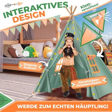 Дитячий намет KIDIZ Teepee 100x100x160см зі світлодіодом, декором та аксесуарами для дому та вулиці (зелений)