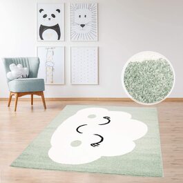Дитячий килимок MyShop24h килим з плоским ворсом 120x160 см пастельний килимок для ігрової кімнати з веселою хмарою для дитячої кімнати (для дівчаток і хлопчиків) (160 х 225 см, зелений)