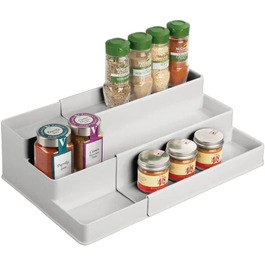 Полиця для спецій mDesign для кухонної шафи і робочої поверхні-Пластикова висувна підставка для спецій для наведення порядку на кухні-зручний 3-рівневий кухонний органайзер- (світло-сірий)